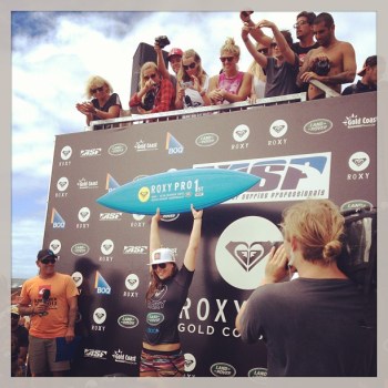 Tyler Wright after winning the Roxy Pro Gold Coast, the first stop on the 2013 ASP Women's World Championship Tour.